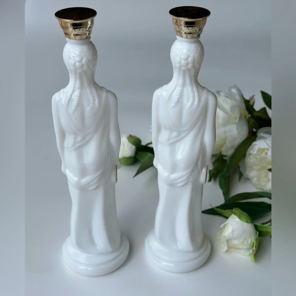 VTG Avon SKIN SO SOFT 2 Milk Glass Bottles